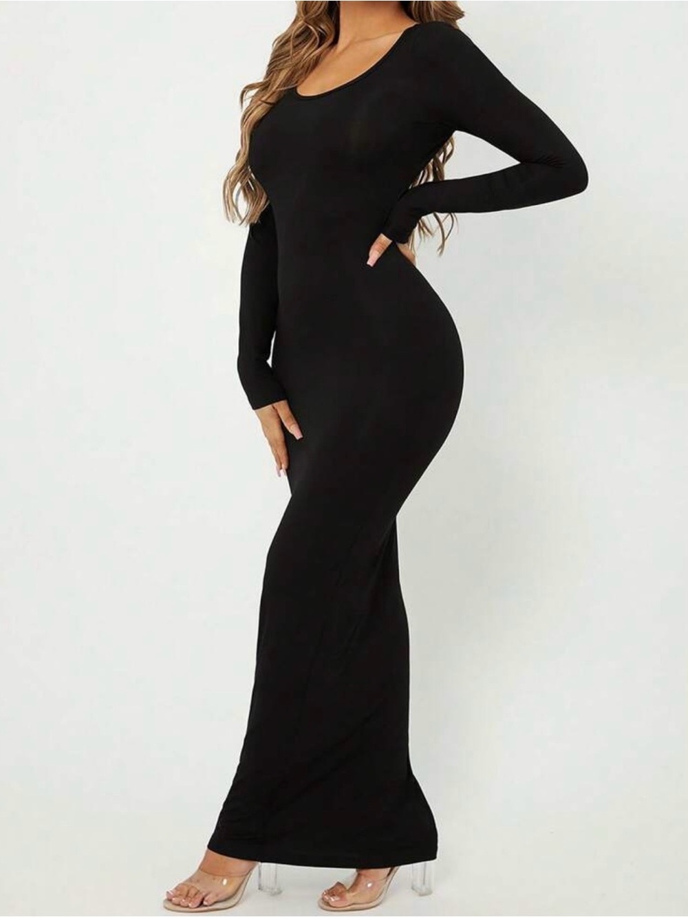 Fashion Nova Black Long Sleeve Maxi Bodycon Dress